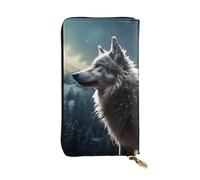 Youpo Portefeuille imprimé Wolf At Night pour femmes, portefeuille long en cuir pour femme, grande capacité, fermeture éclair, sac à main de voyage pour femmes et filles, noir, taille unique,