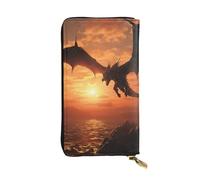 Youpo Portefeuille long en cuir imprimé Sea Sunset Flying Dragon pour femme, grande capacité, fermeture éclair, sac à main de voyage pour femmes et filles, noir, taille unique, décontracté, Noir ,