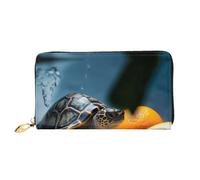 YoupO Portefeuille long pour femme en cuir microfibre avec fermeture éclair, sac à main de voyage long tortues sortant des oranges portefeuille mobile imprimé, noir, taille unique, contemporain, Noir