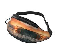 YoupO Sac banane imprimé Sea Waves At Sunrise, sac à bandoulière réglable pour voyage, marche, course à pied, randonnée, cyclisme, noir, taille unique, Noir , Taille unique