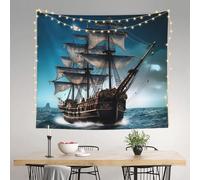 YoupO Tapisserie murale imprimée bateau pirate grande tenture murale amusante pour fête, salon, chambre à coucher, dortoir 152 x 130 cm