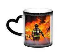 YoupO Tasse à café en céramique avec impression de flamme de pompier - 388,5 g - Sensible à la chaleur - Changement de couleur - Jolie tasse en céramique pour homme et femme