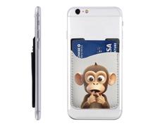 YoupO The Silent Monkey Porte-cartes de téléphone en cuir à coller sur l'arrière du téléphone, compatible avec la plupart des téléphones portables (iPhone, Android), blanc, taille unique, blanc,