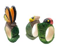 your castle Anneaux de serviette, sculptés à la main, motif animaux, coccinelle, abeilles, papillon, lot de 3 pièces, en bois, peints à la main, polyvalents, avec base stable, 6-9 x 6 x 2 cm