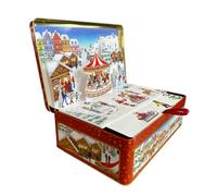 your castle Boîte en métal Grande Boîte Pop-Up Marché de Noël pour biscuits de Noël, chocolats et pralines - Conservation, Volume : 3,8 l, Dimensions : 28 x 18 x 8 cm