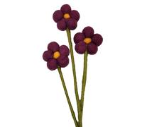 your castle Lot de 3 fleurs décoratives faites à la main, commerce équitable, décoration durable en feutre, fleurs artificielles réalistes, fleurs artificielles en tissu avec fleurs violettes foncées