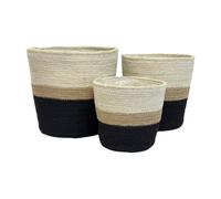 Your Castle Lot de 3 pots de fleurs en jute - Pot de fleurs avec intérieur imperméable conique, Blanc/Beige/Noir, décoration Boho - Tailles S, M et L
