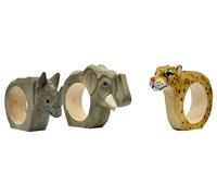 your castle Lot de 3 Ronds de Serviette La Faune Africaine : Lion, zèbre, Girafe en Bois sculptés et Peints à la Main, env. 9 x 7 x 2 cm