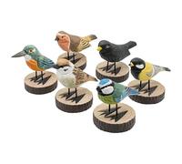 your castle Oiseau décoratif en bois sur piédestal, lot de 6 pièces, oiseaux de jardin domestiques, faits à la main, 12 x 10 cm