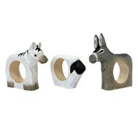your castle Porte-serviettes | Sculptés à la main | Motif animal - Mouton, cheval, âne | Lot de 3 | En bois | Peints à la main | Usages multiples | Avec base stable | 8x6x2 cm