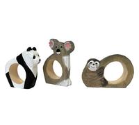 Your Castle Ronds de serviette sculptés à la main - Koala, panda, paresseux - Lot de 3 - En bois peint à la main - Polyvalent - 8 x 6 x 2 cm