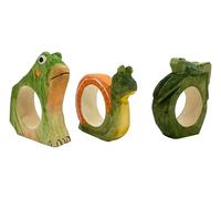 your castle Rouleaux de serviettes | Sculptés à la main | Design animal - Escargot, sauterelle, grenouille | Lot de 3 | En bois | Peints à la main | Utilisation polyvalente | Avec base stable | env