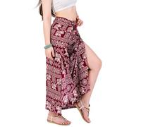 YOUR COZY Pantalon Palazzo à Jambes Larges pour Femme pour Yoga, Salon, Hippie, Sarouel, Pantalon Fluide, Taille réglable de 68,5 à 89,9 cm.