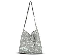 YOUR COZY Sac à bandoulière rétro en coton pour femme - Grande taille - Sac à main Hobo - Sac fourre-tout décontracté pour le shopping et les voyages, Tête de mort grise., Large