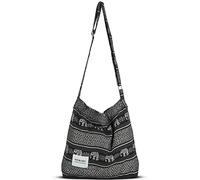 YOUR COZY Sac à bandoulière rétro en coton pour femme - Grande taille - Sac à main Hobo - Sac fourre-tout décontracté pour le shopping et les voyages, Black Elephant, Large