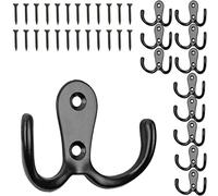 Your Day Mate Crochet à visser, 12 pièces, en noir, extérieur 54 x 40 x 15 mm, crochet double avec vis à bois, boucle de vestiaire pour porte, salle de bain, cuisine, couloir, attache métallique DIY
