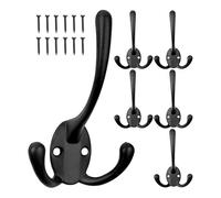 Your Day Mate Crochet à visser, 6 pièces, en noir, extérieur 113 x 67 x 27 mm, crochet triple avec vis à bois, boucle de vestiaire pour porte, salle de bain, cuisine, couloir, attache métallique DIY