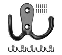 Your Day Mate Crochet à visser, 6 pièces, en noir, extérieur 54 x 40 x 15 mm, crochet double avec vis à bois, boucle de vestiaire pour porte, salle de bain, cuisine, couloir, attache métallique DIY