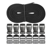 Your Day Mate Set de 18 boucles de sangle, 6 mètres de long, 25 mm de large, en noir, sangle en PET, set de sangles avec 6 boucles de 25 mm chacune, boucle d'échelle, boucle de barrette