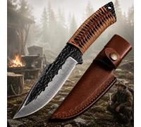 YOUR LIVING ART Couteau utilitaire forgé à la main - lame fixe en acier 7Cr17MoV avec étui en cuir véritable, outil d’extérieur pour camping et loisirs
