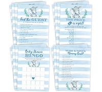 Your Main Event Prints Elephant Boy Baby Shower Games - Bingo, Find The Guest, The Price is Right, Who Knows Mommy Best - 25 jeux chacun, imprimés devant et arrière, 1 jeu par côté