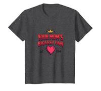 Your Mom's Biggest Fan Est. 1984 Couronne rétro en Forme de cœur T-Shirt, Enfant, Chiné Foncé, 8 Ans