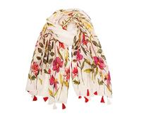 YOUR SMILE Grande écharpe bohème légère à imprimé floral pour femme, châle à franges tendance pour l'automne et l'hiver, 08 Blanc/Rose Floral, Large