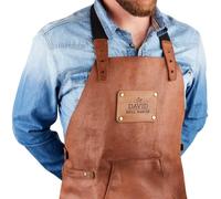 your surprise Tablier en cuir personnalisé barbecue - Noël - Tablier en cuir recyclé marron, cadeau homme barbecue avec nom ou texte unique