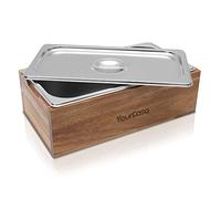 YourCasa composteur Cuisine 4L - Boîte en Bois d'Acacia - Poubelle Compost Cuisine - Lavable au Lave-Vaisselle - Inodore - bac Compost Cuisine - poubelles à Compost Seau Compost Cuisine (Acacia)