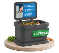 YourCasa Composteur Cuisine 5L Petite Poubelle Compost à Bouton Anthracite | Seau de table avec couvercle : il s’ouvre d’une simple pression, garde les odeurs à l’intérieur et se nettoie facilement