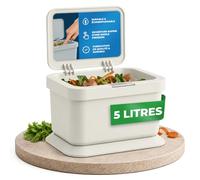 YourCasa Composteur Cuisine 5L - Petite Poubelle Compost à Bouton, Crème | Seau de table avec couvercle : il s’ouvre d’une simple pression, garde les odeurs à l’intérieur et se nettoie facilement