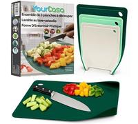 YourCasa Lot de 3 planches à découper avec rainure à jus - Antidérapantes - Passe au lave-vaisselle - Tons verts