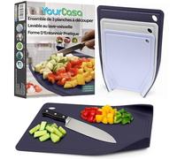 YourCasa Lot de 3 planches à découper en plastique - Sans BPA - Forme entonnoir et rainure à jus - Planche de cuisine antidérapante et passe au lave-vaisselle - Planche à découper