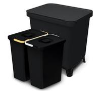 YourCasa Poubelle de cuisine, à 2 compartiments, 20 l, au design exclusif, système de tri sélectif avec couvercle et pied, grande, avec 2 seaux amovibles de 10 l, recyclable (noir, 20 l)