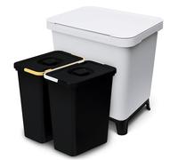 YourCasa Poubelle de cuisine, à 2 compartiments, 20 l, au design exclusif, système de tri sélectif avec couvercle et pied, grande, avec 2 seaux amovibles de 10 l, recyclable, gris clair, 20 l