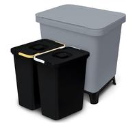 YourCasa Poubelle de cuisine, à 2 compartiments, 20 l, au design exclusif, système de tri sélectif avec couvercle et pied, grande, avec 2 seaux amovibles de 10 l, recyclable (gris, 20 l)