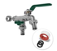 YourCasa® Robinet exterieur jardin [1/2" et 3/4" pouce] Robinet cuve avec 2 raccords de tuyau - Laiton - Robine double sortie - Résistant à la Rouille et au Gel - pour récupérateur Eau de Pluie (vert)