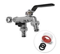 YourCasa® Robinet exterieur jardin [1/2" et 3/4" pouce] Robinet cuve avec 2 raccords de tuyau - Laiton - Robine double sortie - Résistant à la Rouille et au Gel - pour récupérateur Eau de Pluie (noir)