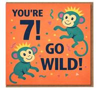 You're 7! Go Wild! Carte d'anniversaire pour enfant Motif confettis de la jungle