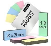 YOURGANIZE® 48 Bandes magnétiques inscriptibles - 8 x 3 cm, 4 Couleurs - Aimants réinscriptibles pour réfrigérateur, Tableau Blanc, Tableau Scrum & Kanban
