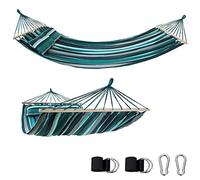yourGEAR Kauai Hamac XXL 240 x 160 cm avec coussin | Charge maximale 300 kg | Émeraude ou Aqua | Coton | Hamac à barres idéal pour 2 personnes | Certifié TÜV | Kit de fixation inclus