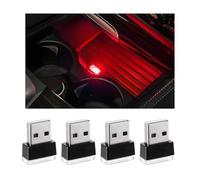 Yourkar Lot de 4 lampes d'ambiance LED USB pour intérieur de voiture, kit d'éclairage d'ambiance pour coffre, décoration LED de nuit, accessoires universels pour intérieur de voiture (rouge)