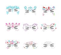 YOURKAY 9 Pieces Glitter Stickers, Strass pour le visage, Face Rhinestone Glitter, Autocollants de maquillage de fête d'Halloween en résine avec diamant, Autocollants de décoration pour visage de dans