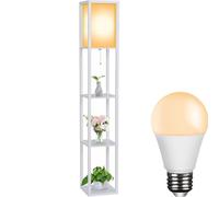 YOURLITE Lampadaire avec étagères 160cm, Lampe sur pied en Bois, Éclairage Intérieur, Convient pour le Salon, La Chambre, La Salle d'étude, Le Bureau, Moderne, Blanc (Avec ampoule)
