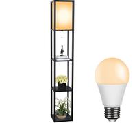 YOURLITE Lampadaire avec étagères 160cm, Lampe sur pied en Bois, éclairage Intérieur, Convient Pour Le Salon, La Chambre, La Salle D'étude, Le Bureau, Moderne, Noir (Avec ampoule)