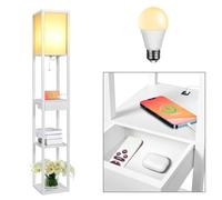 YOURLITE Lampadaire avec Étagères et Tiroir, Lampe sur Sol avec Port Chargeur USB et Ampoule Comprise, Convient Pour Salon, Chambre, Salle d'étude, Bureau, Moderne, en Bois,160 cm, Blanc