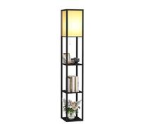 YOURLITE lampadaire sur Pied Salon 160cm, Lampe sur pied en Bois avec étagères, éclairage Intérieur, Convient Pour Le Salon, La Chambre, La Salle D'étude, Le Bureau, Noir, Sans ampoule