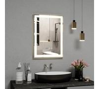 YOURLITE Miroir de Salle de Bain avec Éclairage LED 50x70cm, Fonction Antibuée Étanche Ip44 Lumière Chaude Lumière Naturelle Lumière Froide et Luminosité Réglables, avec Affichage Heure et Température