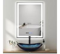 YOURLITE Miroir de Salle de Bain avec Éclairage LED 80x60cm, Fonction Antibuée Étanche Ip44 Lumière Chaude Lumière Naturelle Lumière Froide et Luminosité Réglables, avec Affichage Heure et Température