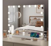 YOURLITE Miroir Maquillage Hollywood 58X45 cm,15 Ampoules LEDMiroir Coiffeuse Luminosité Variable avec Port USB, Contrôle Tactile avec Loupe Grossissante, pour Coiffeuse Miroir sur Table/sur Mur